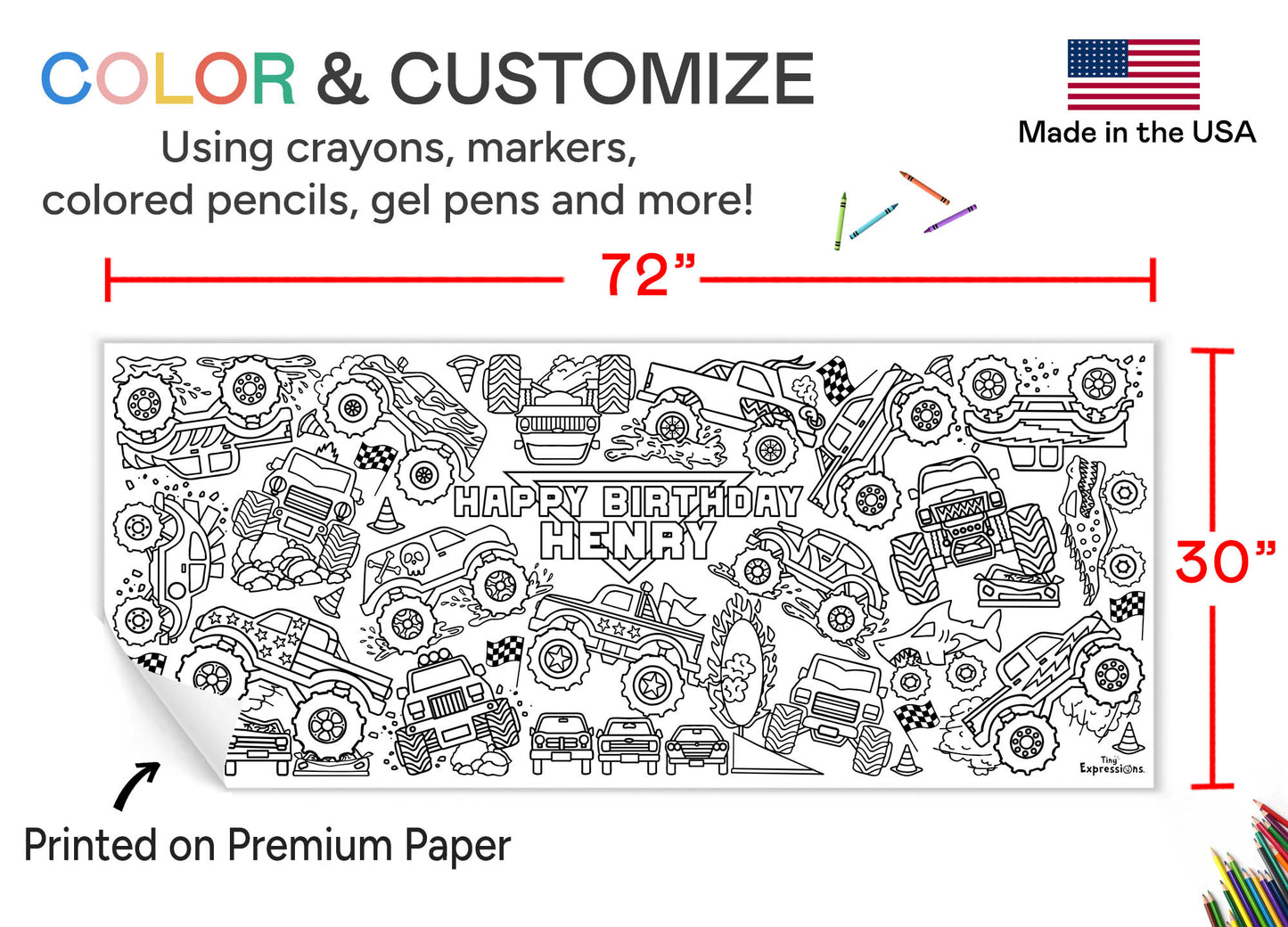 Giant Personalized Monster Truck Coloring Banner