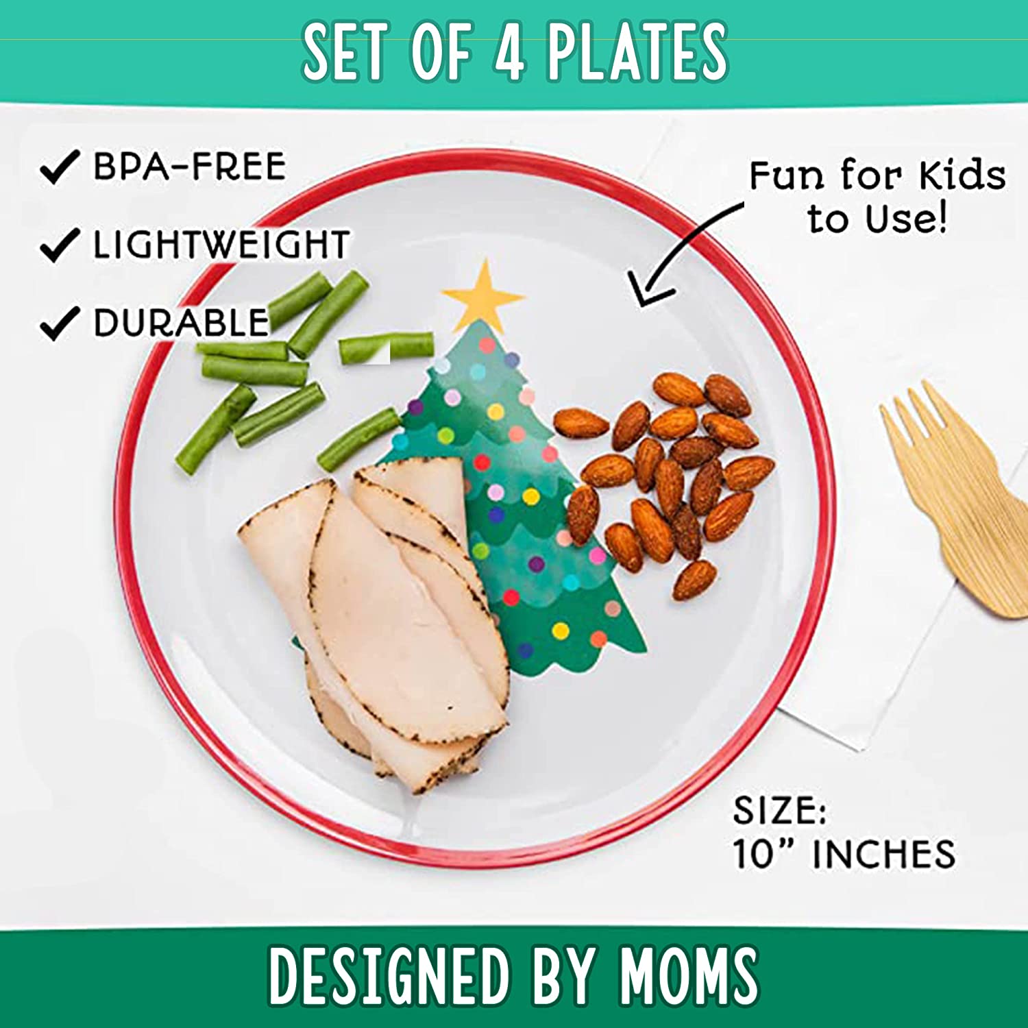 Holiday Plates for Kids with Colorful Christmas Tree Set of 4 Tiny Expressions