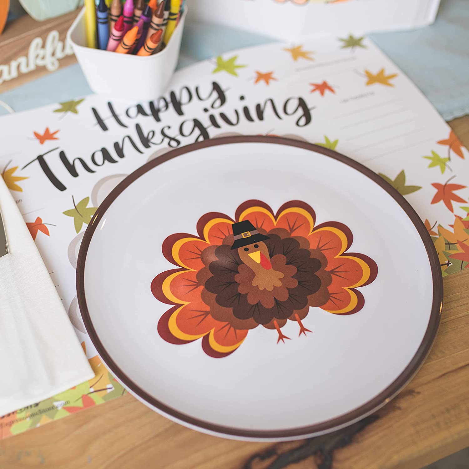 Thanksgiving Plates for Kids with Colorful Turkey Set of 4 Plates Tiny Expressions