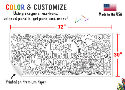 Giant Valentine's Day Hugs & Kisses Coloring Banner