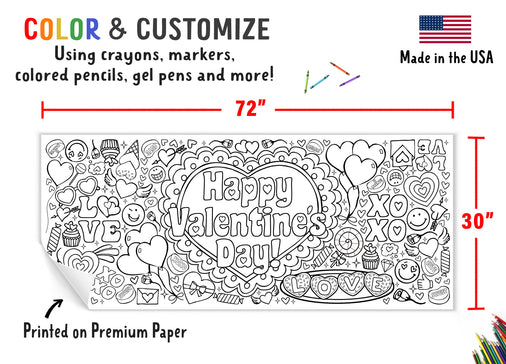 Giant Valentine's Day Hugs & Kisses Coloring Banner